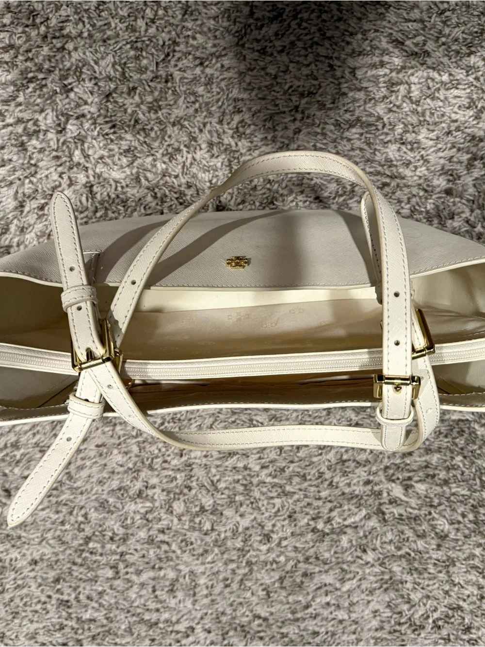 Tory Burch Cream Saffiano Shoulder Tote with Gold Hardware